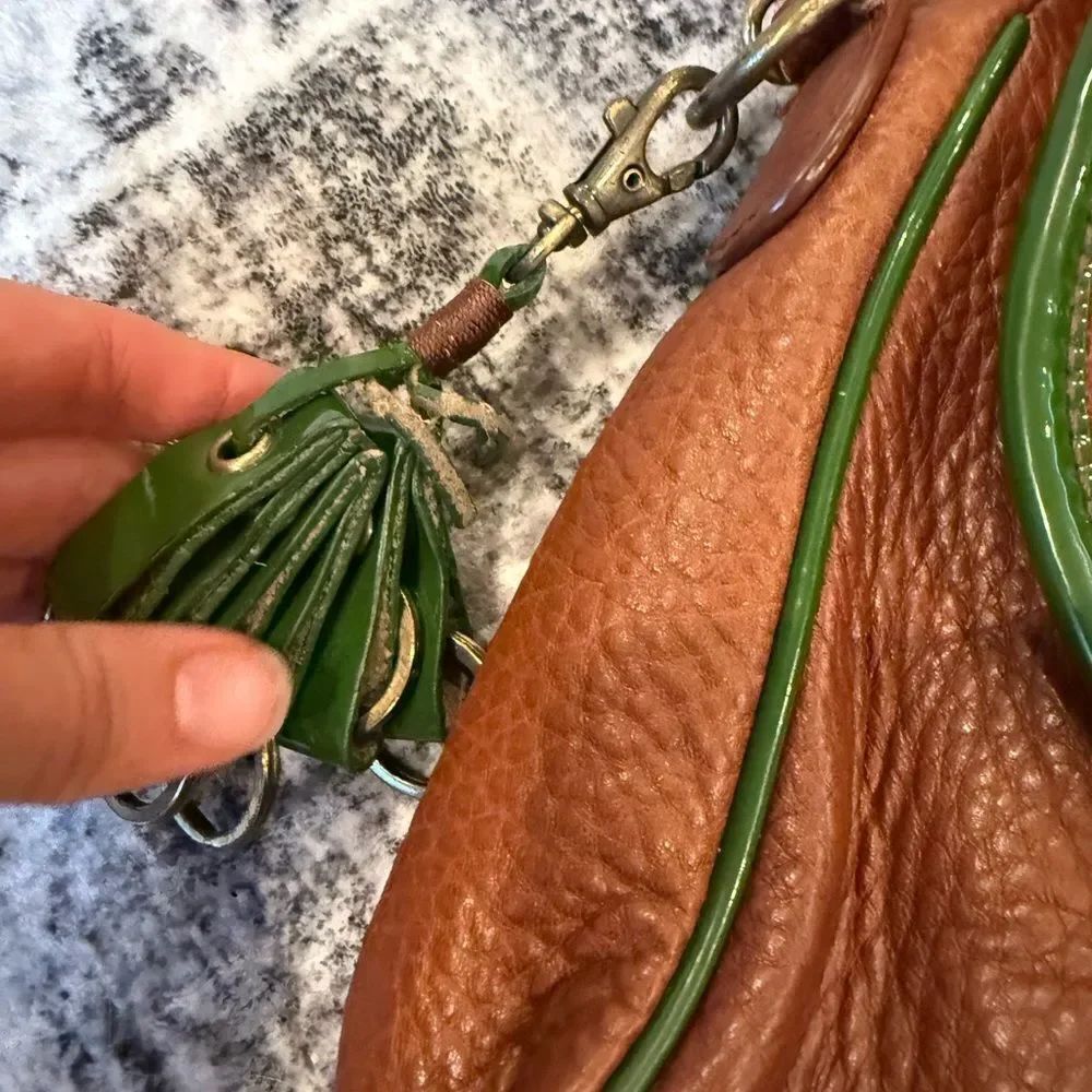 Brown and Green Leather Shoulder Bag - Picture 3 of 5